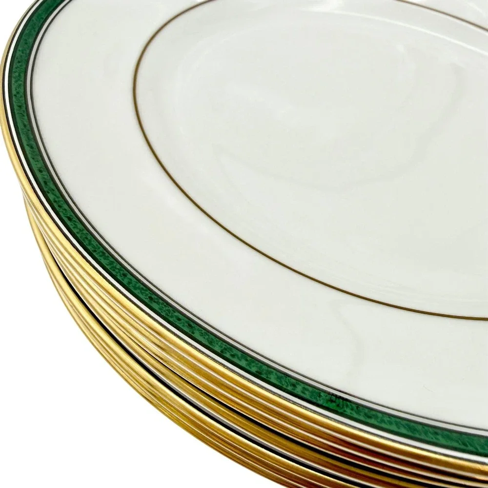 Vtg Spode Tuscana Salad Plates Set of 8 Green Gold Bone China Y8578-R England EX